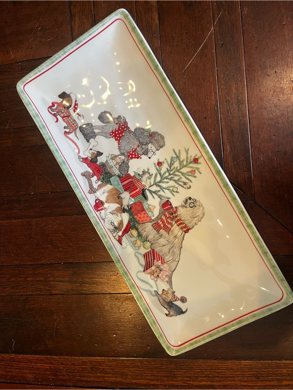 Pier 1 Imports Ironstone CHRISTMAS MORNING PUPS 14" Tray Platter Puppies